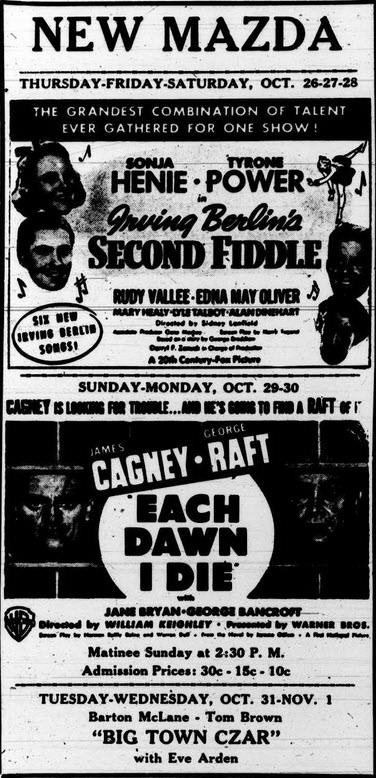 Mazda Theatre - Oct 26 1939 Ad